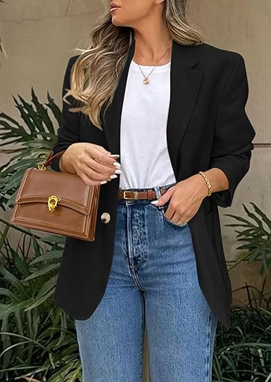 2026 Women's Business Casual Long-Sleeved Lapel Front Opening Blazer with Pockets