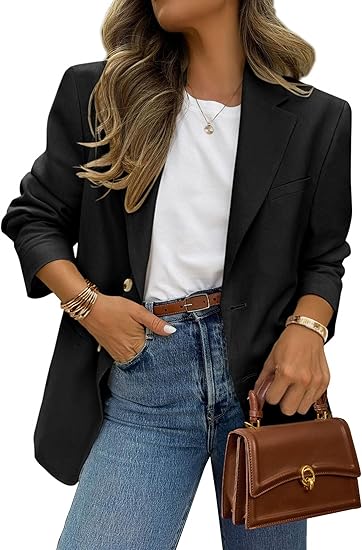 2026 Women's Business Casual Long-Sleeved Lapel Front Opening Blazer with Pockets